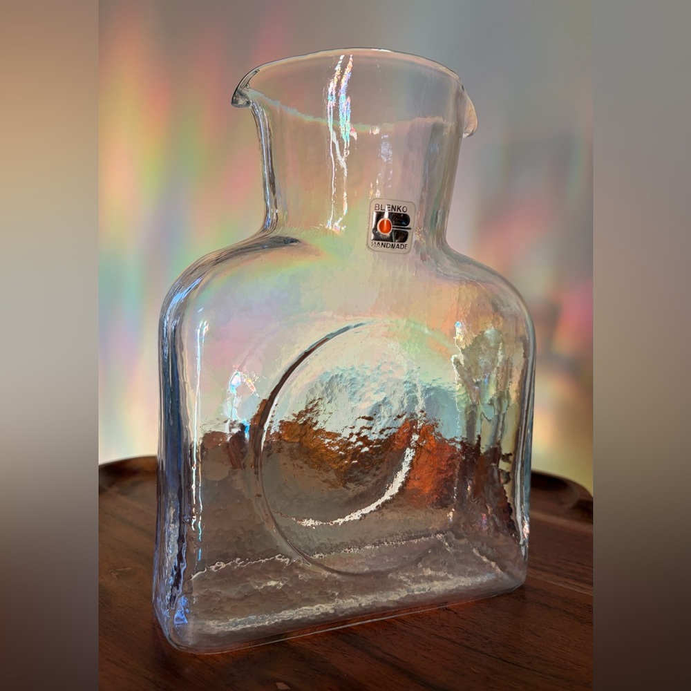 Vintage Blenko Art Glass Water Bottle 384 clear 80s - Picture 1 of 12